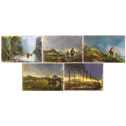 1395 - Len Thurston - Five oil on card illustrations, The Regiment, The Command, Flowers of Chivalry, The H... 