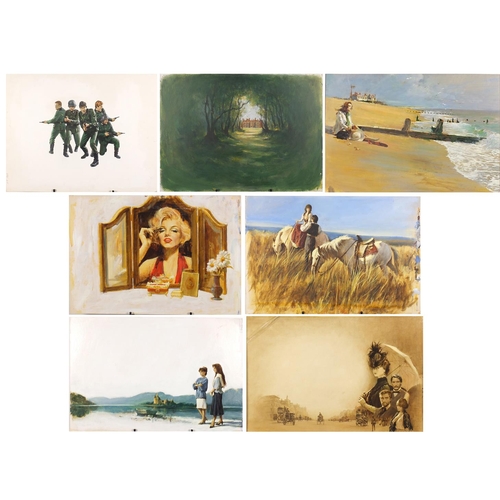 1390 - Len Thurston -  Seven oil on card illustrations, Teeth of the Wolf, The Far Side of the Hill, Legacy... 