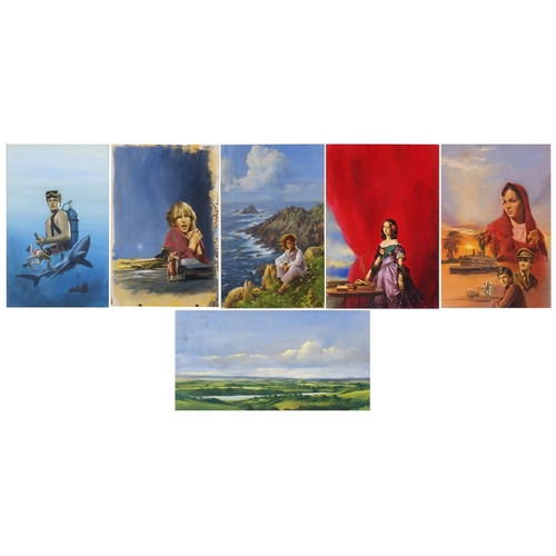 1396 - Len Thurston -  Six oil on card illustrations, Victoria Victorious, The Ambassadors Woman, The Persi... 