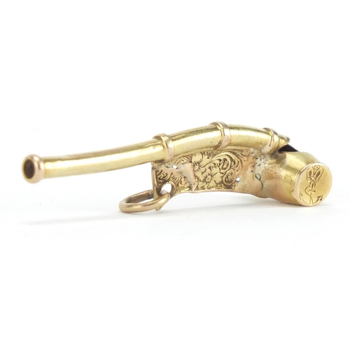 99 - 19th century gold bosun's call whistle, 4.6cm in length, approximate weight 2.5g