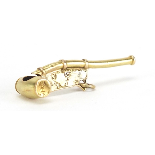 99 - 19th century gold bosun's call whistle, 4.6cm in length, approximate weight 2.5g