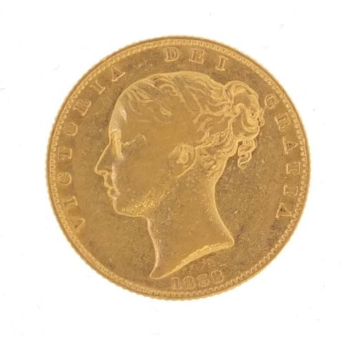 211 - Victoria Young Head 1838 shield back sovereign