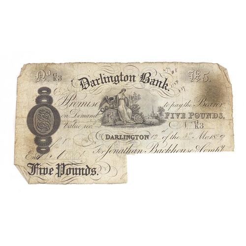 242 - Dartington Bank white five pound note, dated 12th March 1889