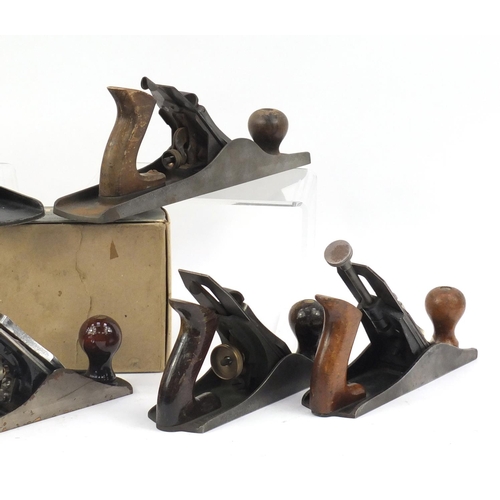 184 - Seven vintage wood working planes including two GTL No.4's, a Sedgley No.S4, Sargent and Footprint N... 