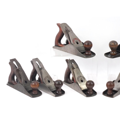 185 - Eight vintage wood working planes including four Millers Falls and Keen No.4½