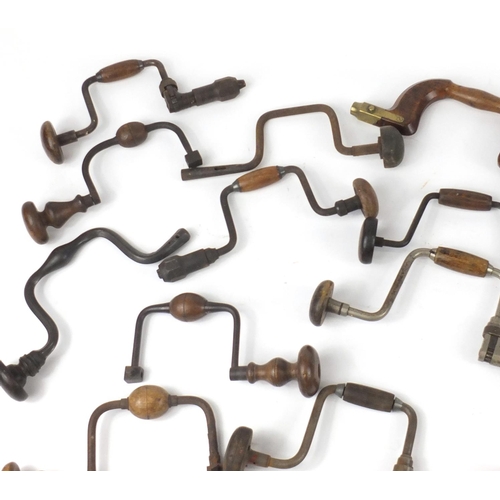 204 - Nineteen 19th century Brace drills, some boxwood including Millers, Rapier and Sheffield?