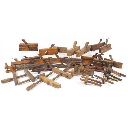 203 - Collection of vintage boxwood wood working planes, mortise gauges including rosewood and ebony and b... 