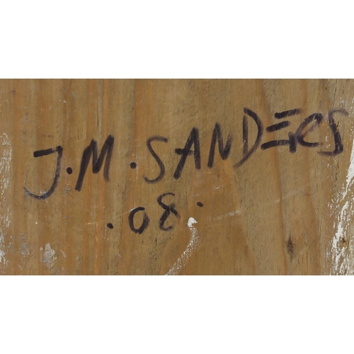 789 - Jim M Sanders '08 - Stylised bird, oil and canvas on wood block, inscribed verso, 33cm x 16.5cm