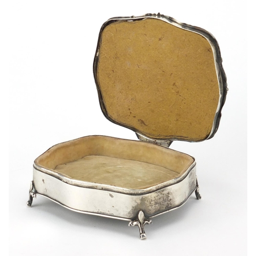 833 - Silver and shagreen four footed jewel box, with velvet lined interior, by E S Barnsley & Co, Birming... 