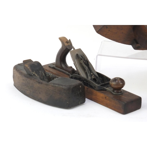 195 - Five 19th century wood working planes including three curved planes, the largest 40cm in length