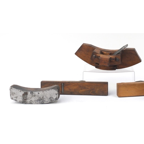 195 - Five 19th century wood working planes including three curved planes, the largest 40cm in length