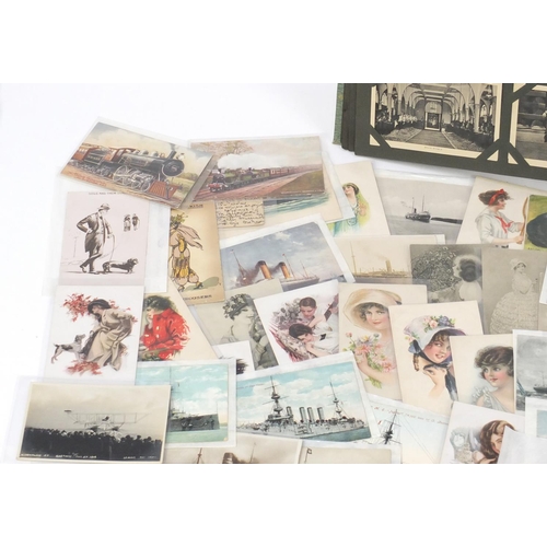 307 - Early 20th century and later postcards some arranged in an album, some photographic including Art No... 