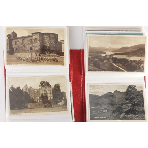 305 - Topographical and social history postcards arranged in three albums, some photographic including Dur... 