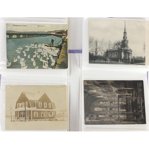 305 - Topographical and social history postcards arranged in three albums, some photographic including Dur... 