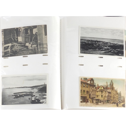 305 - Topographical and social history postcards arranged in three albums, some photographic including Dur... 