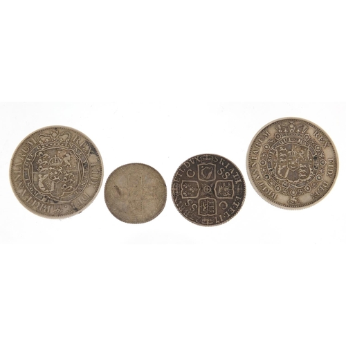225 - George I and later British coinage comprising George I 1723 shilling, George II 1757 six pence and t... 
