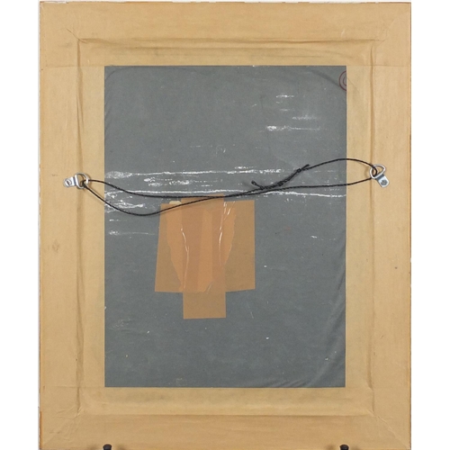 1168 - Manner of Whanki Kim - Abstract composition, Korean school oil and collage on card, framed, 40.5cm x... 