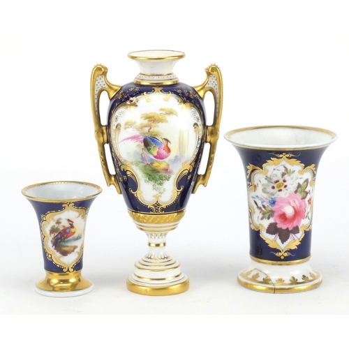 673 - 19th century Royal Worcester porcelain vase with twin handles and two Chamberlain Worcester fluted v... 