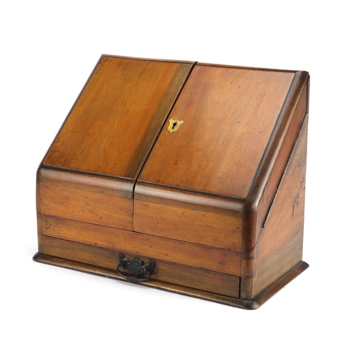 37 - Victorian mahogany slope front stationery box, with fitted interior and base drawer, 31cm H x 40cm W... 