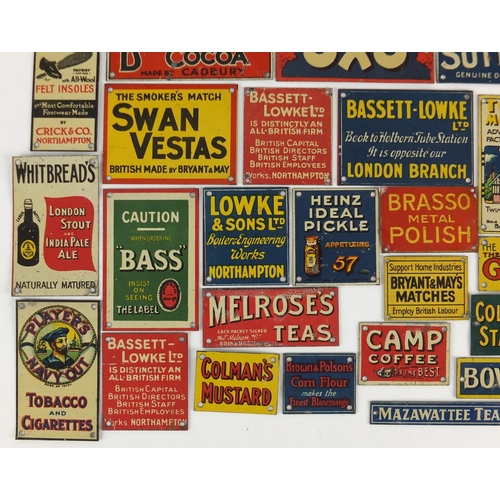 97 - Group of vintage miniature enamel advertising plaques including OXO, Whitbreads, Colman's Mustard, P... 