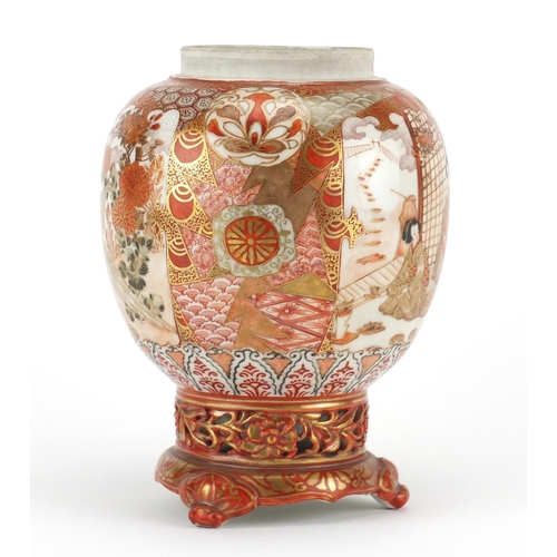 507 - Japanese Kutani porcelain vase with articulated frieze, finely hand painted with figures, birds of p... 