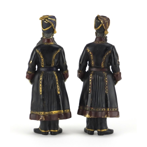 6 - Pair of Russian cold painted bronze figures impressed Fabergé, modelled as AA Kudinov and NN Pustynn... 