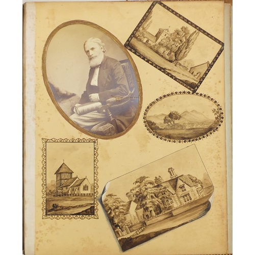 299 - Good 19th century carved blackforest album with hand painted pages housing photographs of famous peo... 