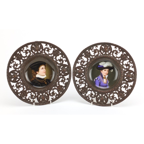 718 - Pair of 19th century continental cabinet plates, each hand painted with a portrait of a young female... 
