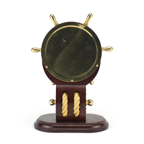 2379 - Howard Miller ships design brass and mahogany mantel clock, with Arabic numerals, 31cm high