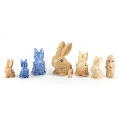 2351 - Eight Sylvac bunny's and a dog, the largest 19.5cm high