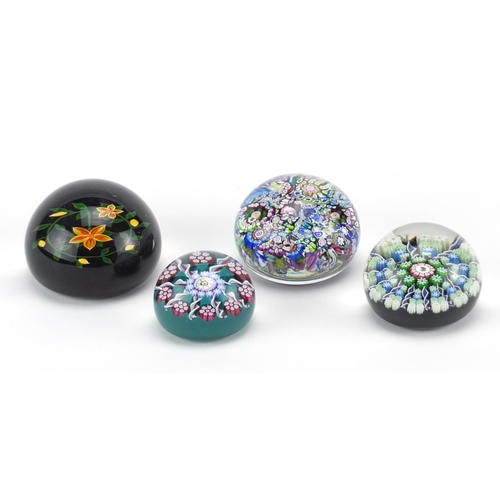 2282 - Four vintage Perthshire paperweights including three Millefiori examples, the largest 7.5cm in diame... 