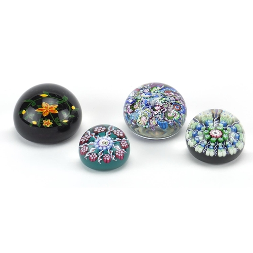 2282 - Four vintage Perthshire paperweights including three Millefiori examples, the largest 7.5cm in diame... 
