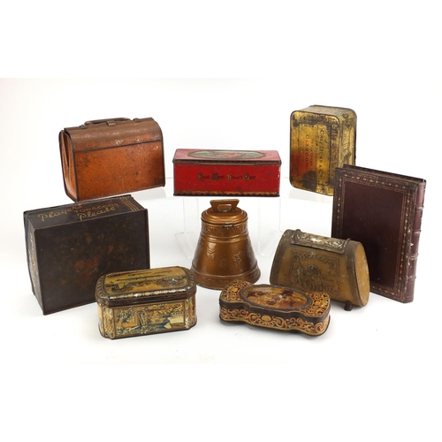 2249 - Vintage advertising tins including a Huntley & Palmers bell, Huntley & Palmers suitcase, Huntley & P... 