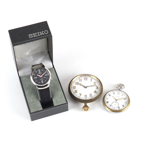 3066 - British Military issue Cyma pocket watch, Seiko automatic wristwatch and oversized watch