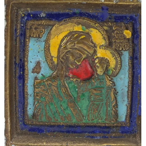 7 - Russian brass enamelled triptych folding icon, 10cm x 11.5cm (when open)