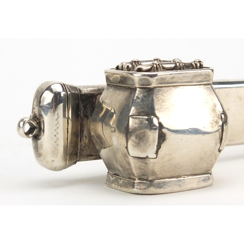 625 - 19th century Turkish Ottoman silver divit pen box, indistinct impressed marks to the underside, 26cm... 