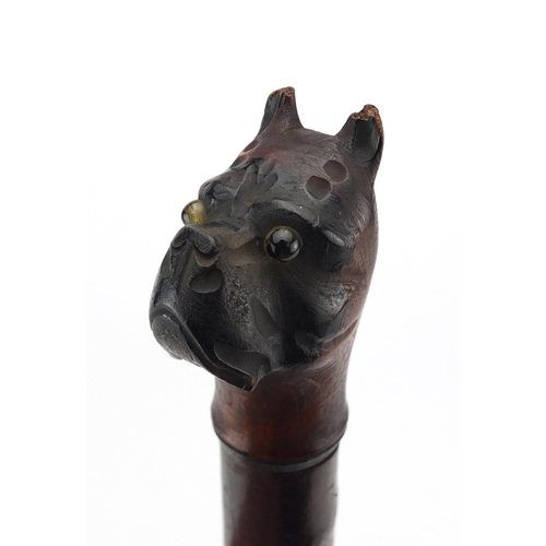 72 - Novelty treen cigar holder carved with a bulldogs head, 20.5cm in length