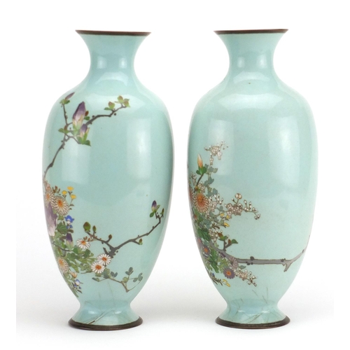 548 - Pair of Japanese cloisonné vases, each enamelled with blossoming flowers, each 31cm high