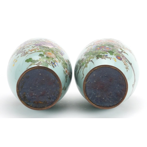 548 - Pair of Japanese cloisonné vases, each enamelled with blossoming flowers, each 31cm high