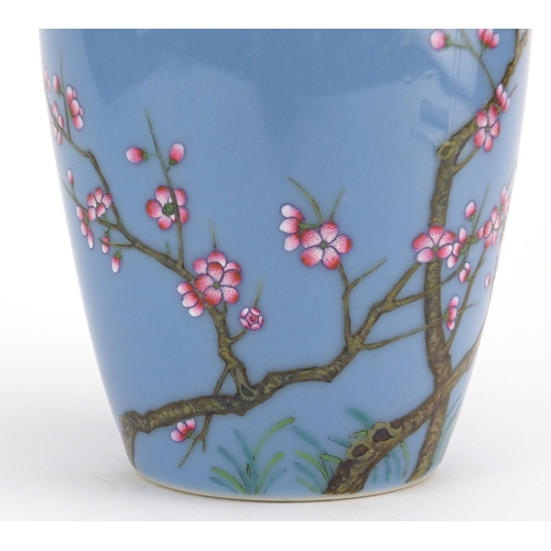 412 - Chinese porcelain vase, hand painted in the famille rose palette with branches of blossoming trees, ... 