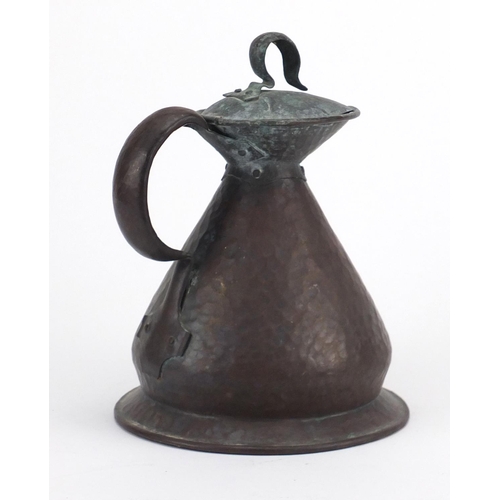 798 - Arts & Crafts Newlyn school copper jug with beaten body, 23cm high