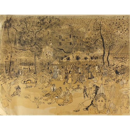 1419 - Anthony Gross - Hampstead Heath at the Coronation, pencil signed lithograph, unframed, 50.5cm x 38cm