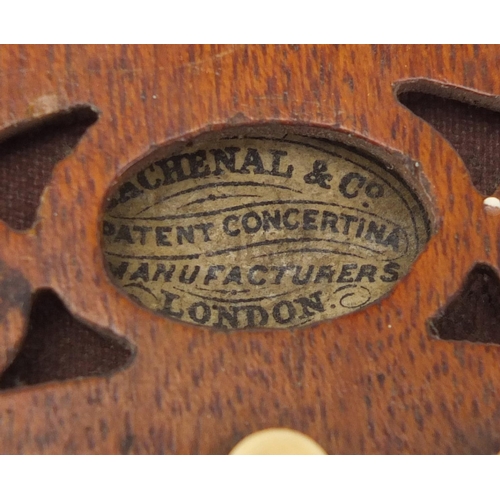 139 - Two 19th century mahogany twenty one button concertinas by Lachenal & Co of London with ivory button... 