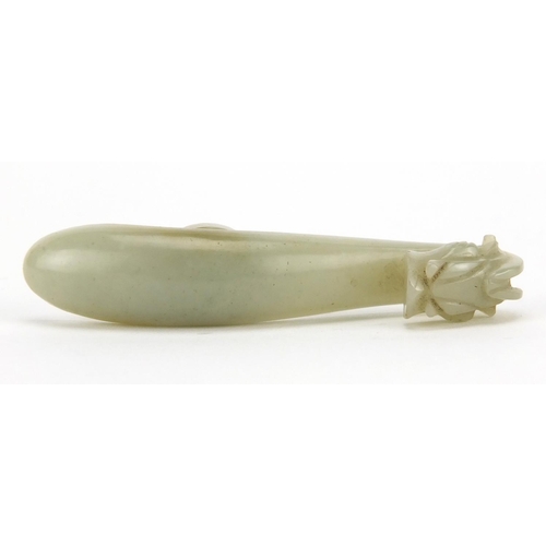 528 - Chinese pale green jade dragon belt hook, 8.5cm in length