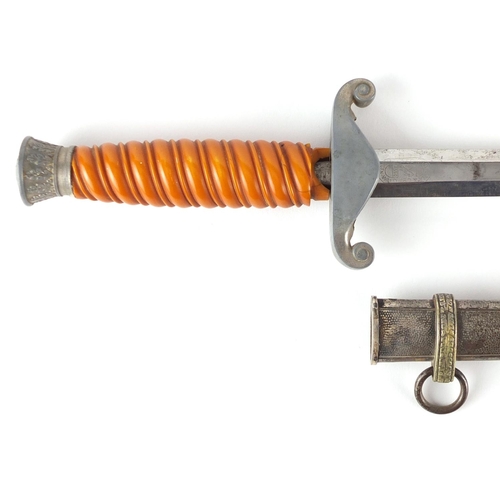 365 - German Military interest Luftwaffe dirk with scabbard by A Schuttel Hofer & Co, 40.5cm in length