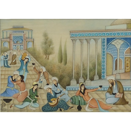 668 - Indian Mughal school watercolour on panel, bearing a signature, housed in Vizagapatam style easel fr... 