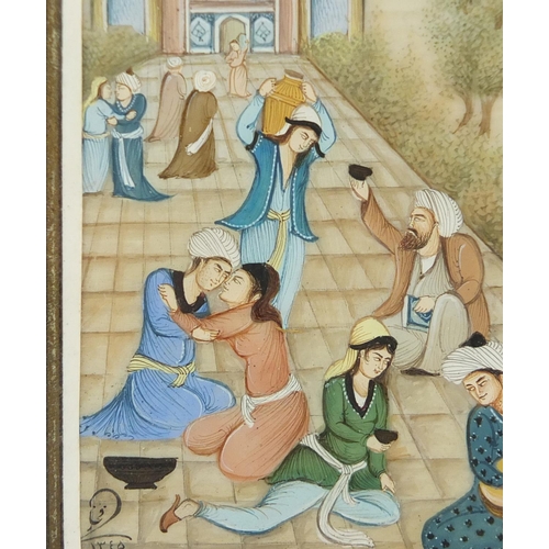 668 - Indian Mughal school watercolour on panel, bearing a signature, housed in Vizagapatam style easel fr... 