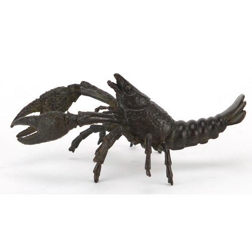 574 - Japanese patinated bronze lobster, 10.5cm in length