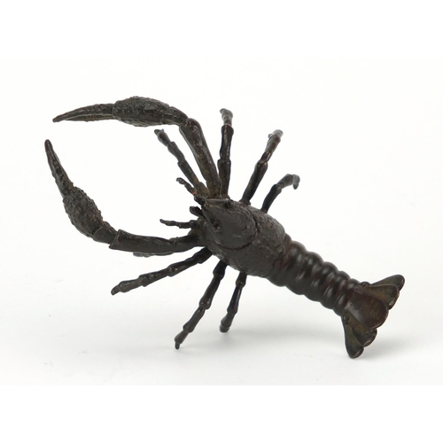 574 - Japanese patinated bronze lobster, 10.5cm in length