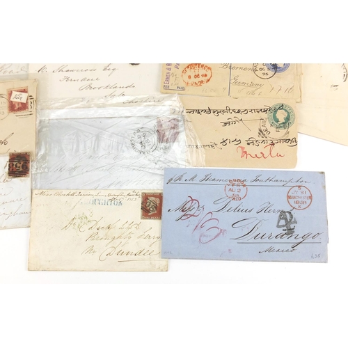 322 - Victorian postal history including covers, some with penny reds including one with clear margins, va... 